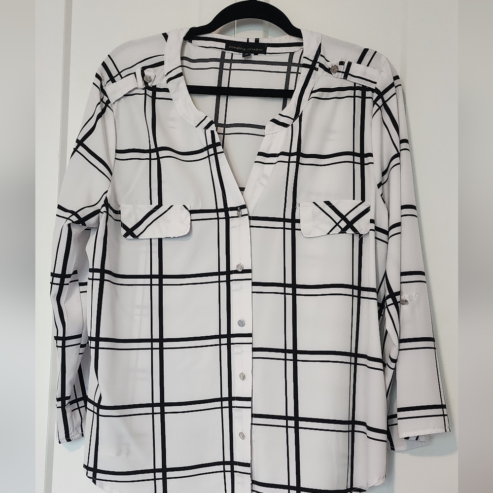 Adrienne Vittadini Black and White Plaid Top